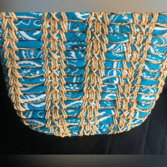Ralph Lauren Polo Jean Co. Blue & White Bandanna Woven Straw Mini Bag - Picture 7 of 11